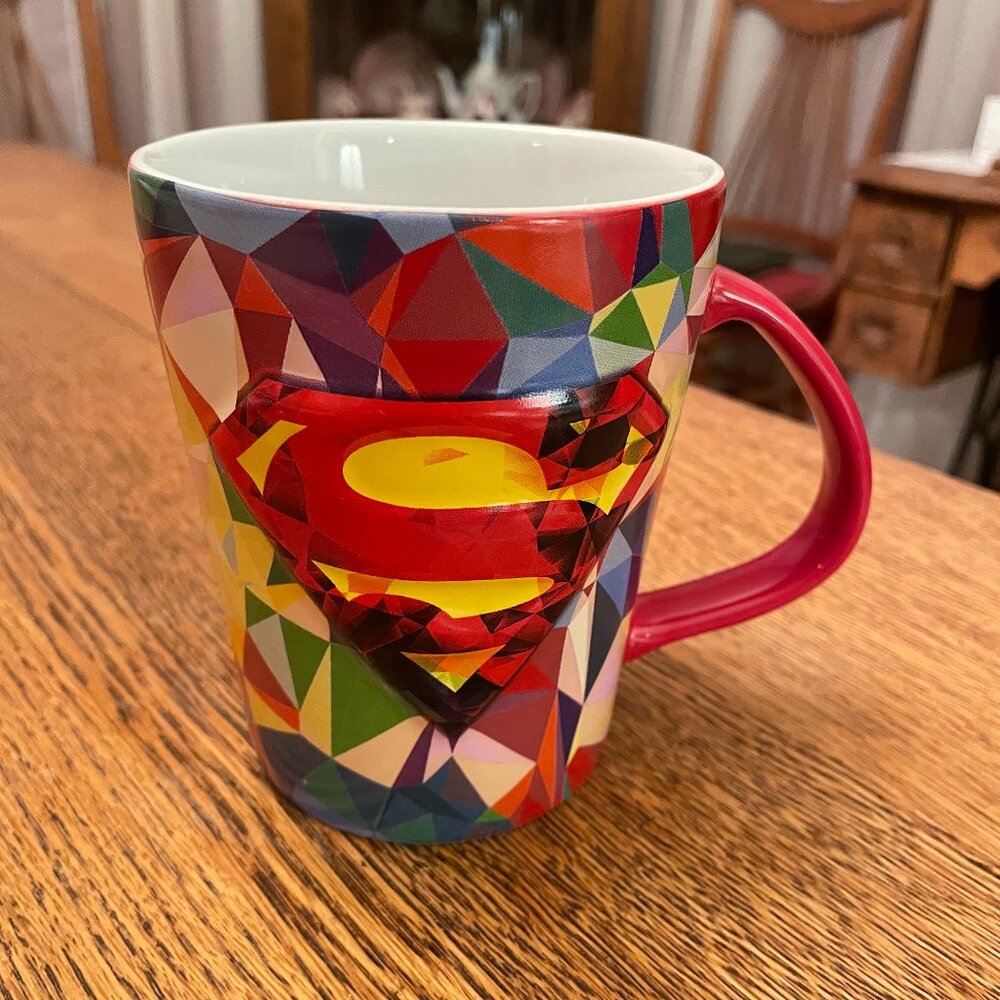 Six Flags Super Man 3-D Geometric Design Thick Coffee Cup Mug